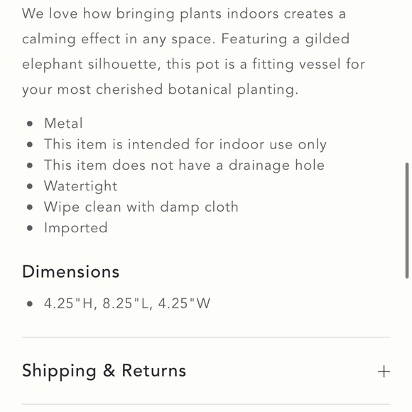 NWOT Anthropologie brass Ezzie elephant planter. Never used. Adorable!! - Picture 9 of 9